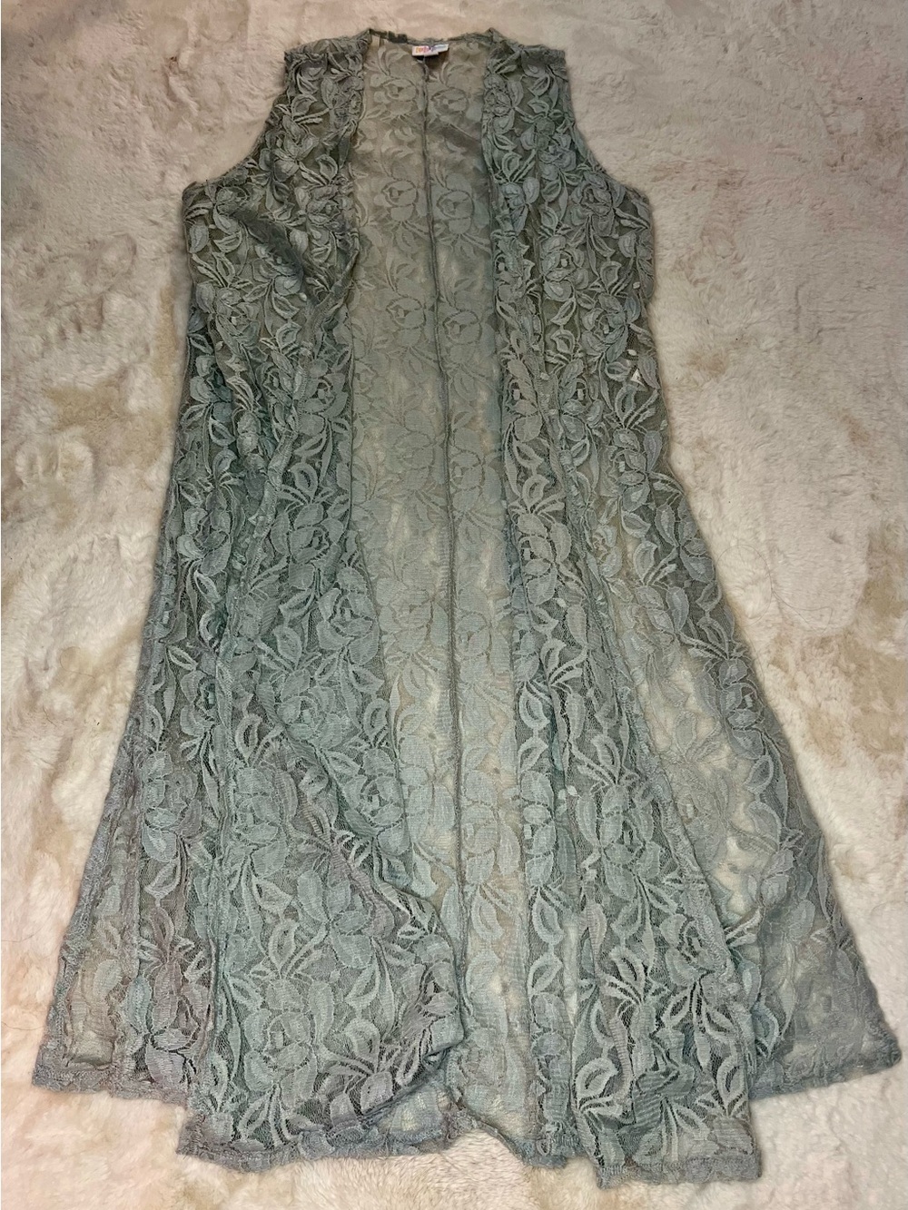 NWT LuLaRoe Grey Lace Long Vest Cover Up | Open Front Floral Duster